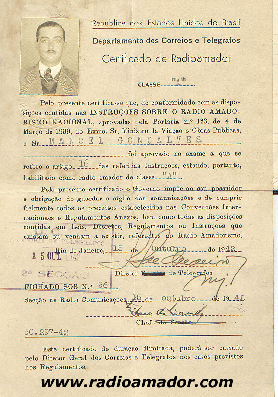 Certificado de Radioamador em 1942 !.